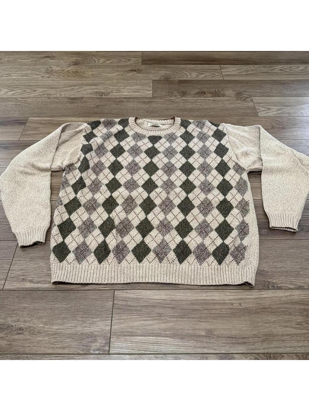 Vtg St John's Bay Men XLT Argyle Grandpa Sweater Cotton